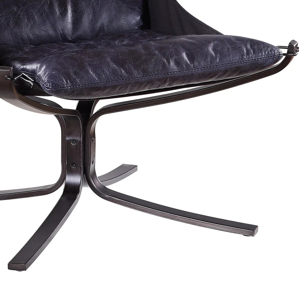 Star Base Metal Accent Chair with Faux Leather Seating, Blue and Brown