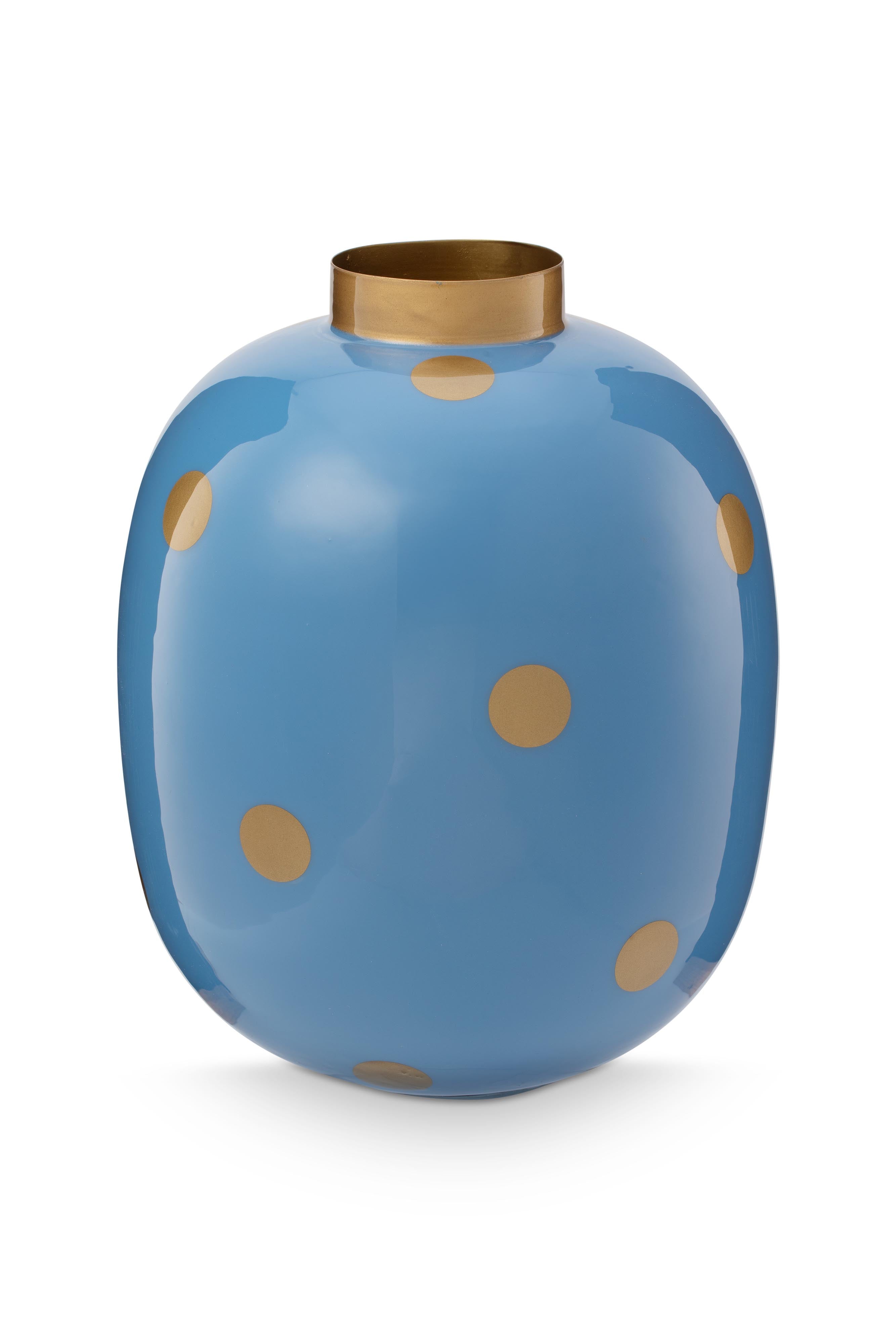 Pip Studio Vaas Dots - Metaal - Blauw/ Goud - 32cm