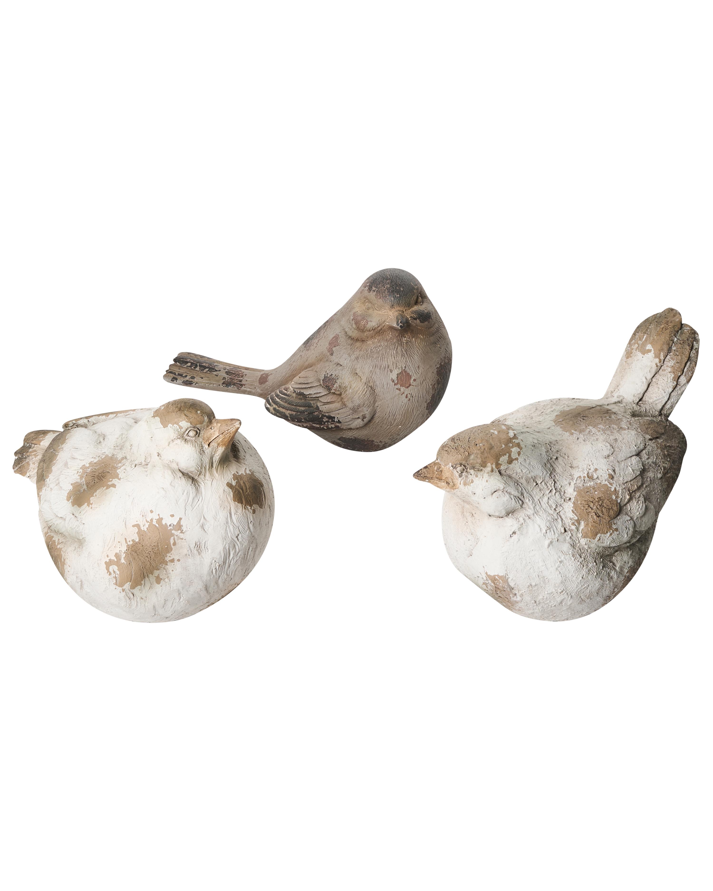 Set of 3 Garden Figurines ANGHIARI Bird Beige