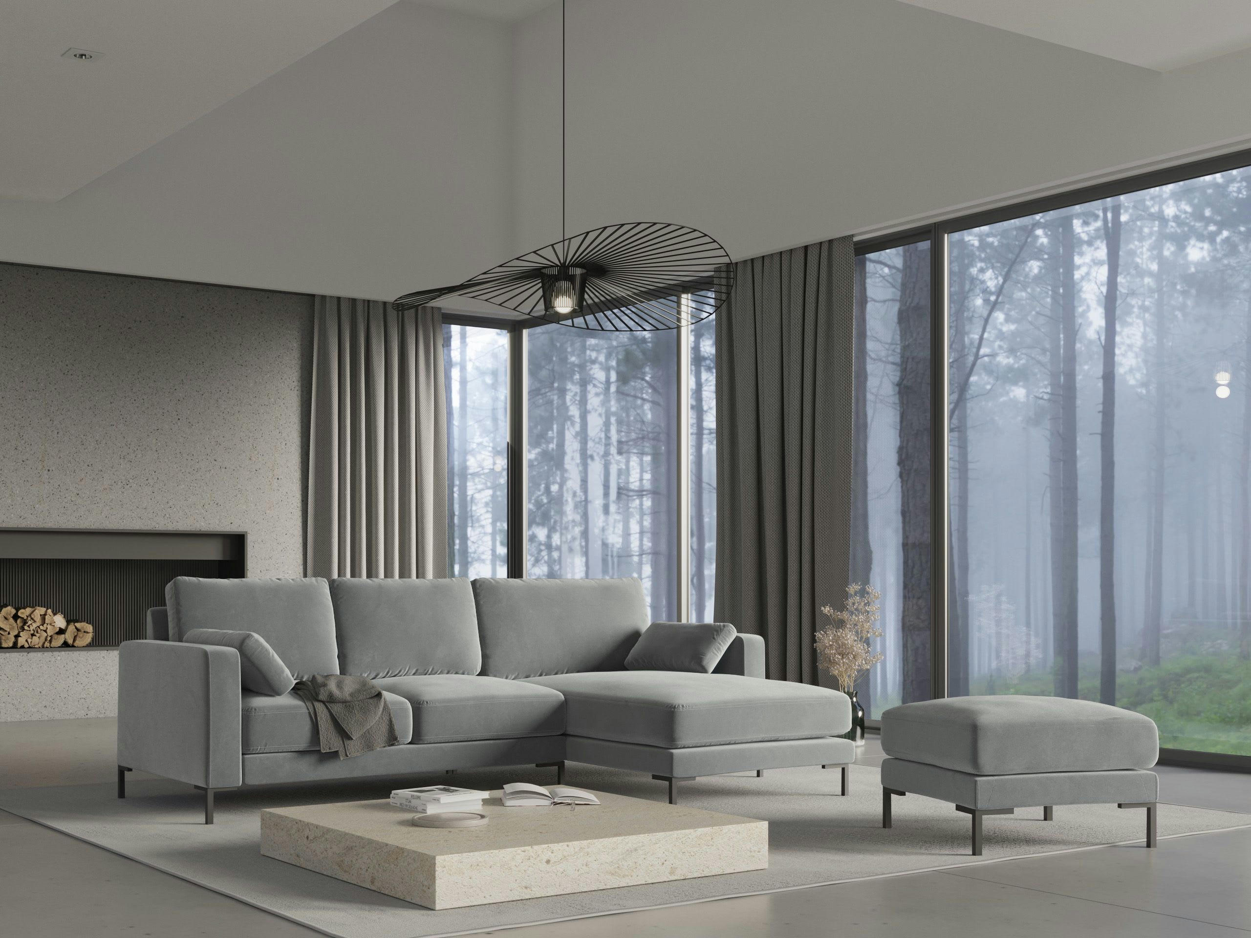 JADE - Canapé d'angle 4 places en velours gris