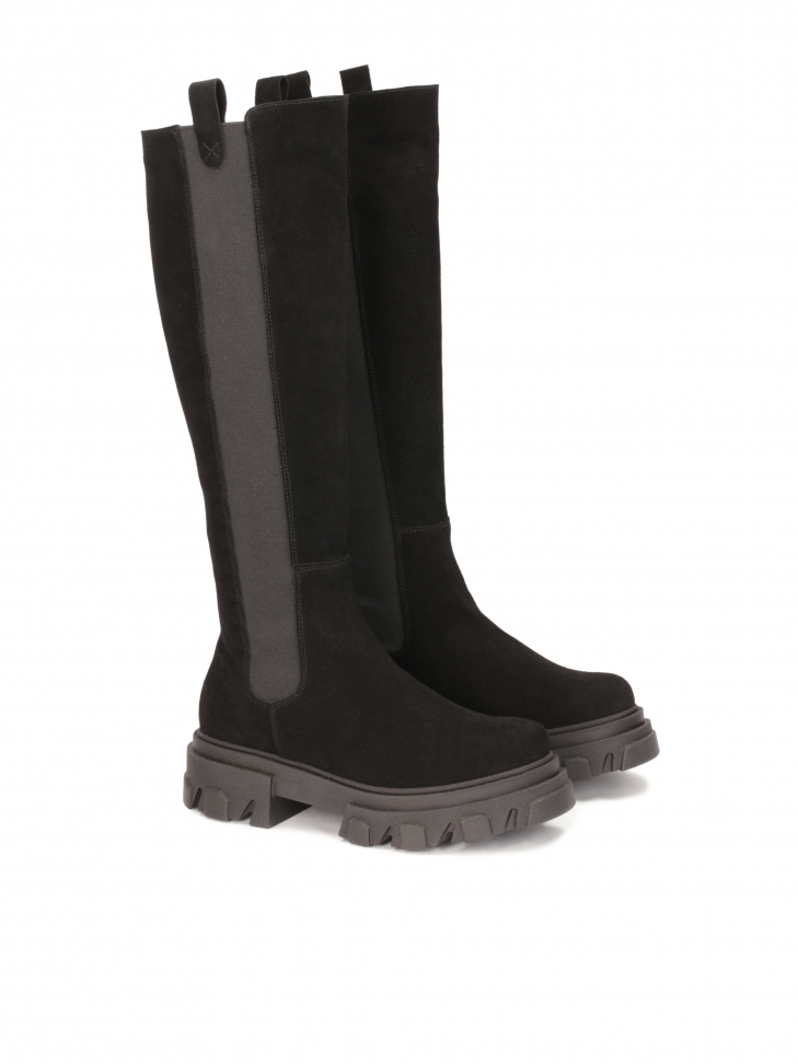 Suede boots with slip-on upper