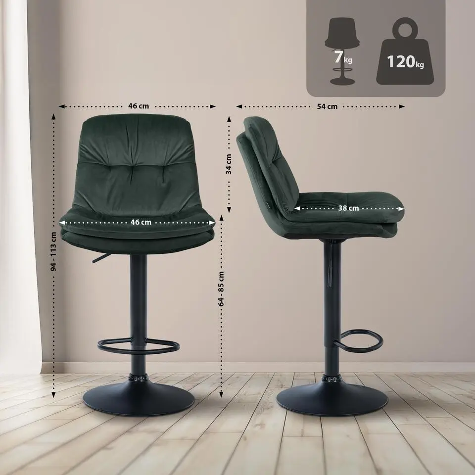 CLP Barkruk Laurel zwart Frame - Fluweel - donkergroen