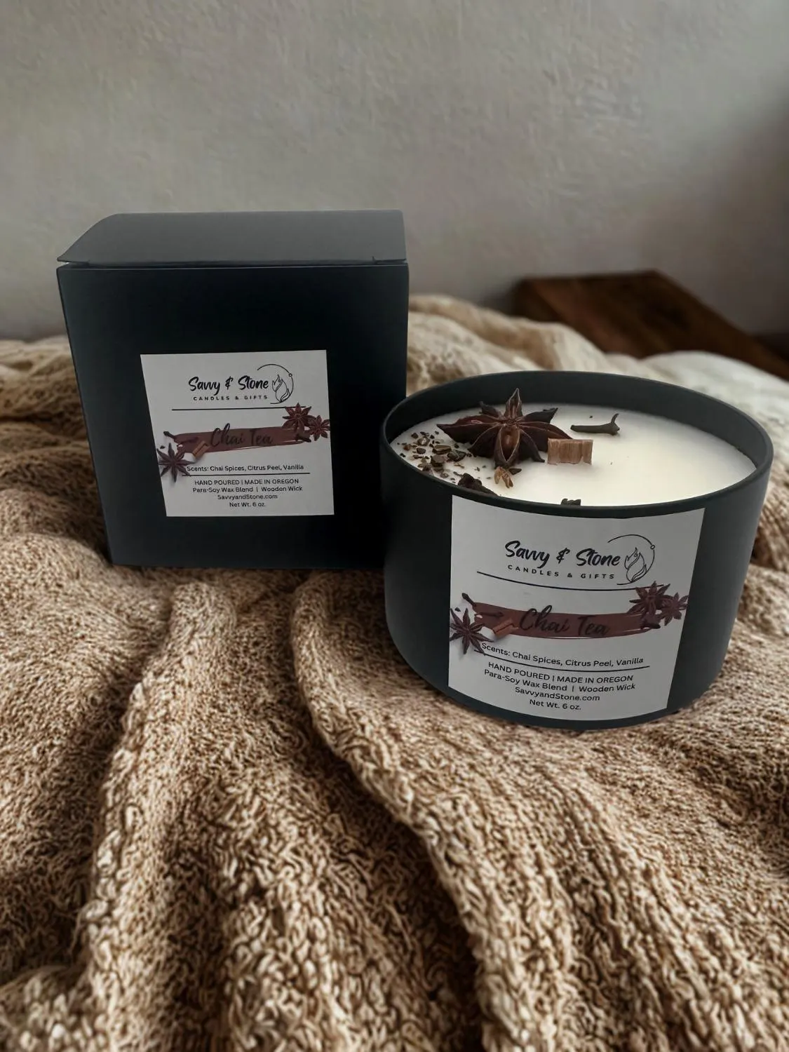 Chai Candle | Best-seller | Wooden Wick | Soy Wax Blend | Gift Boxed | 6oz