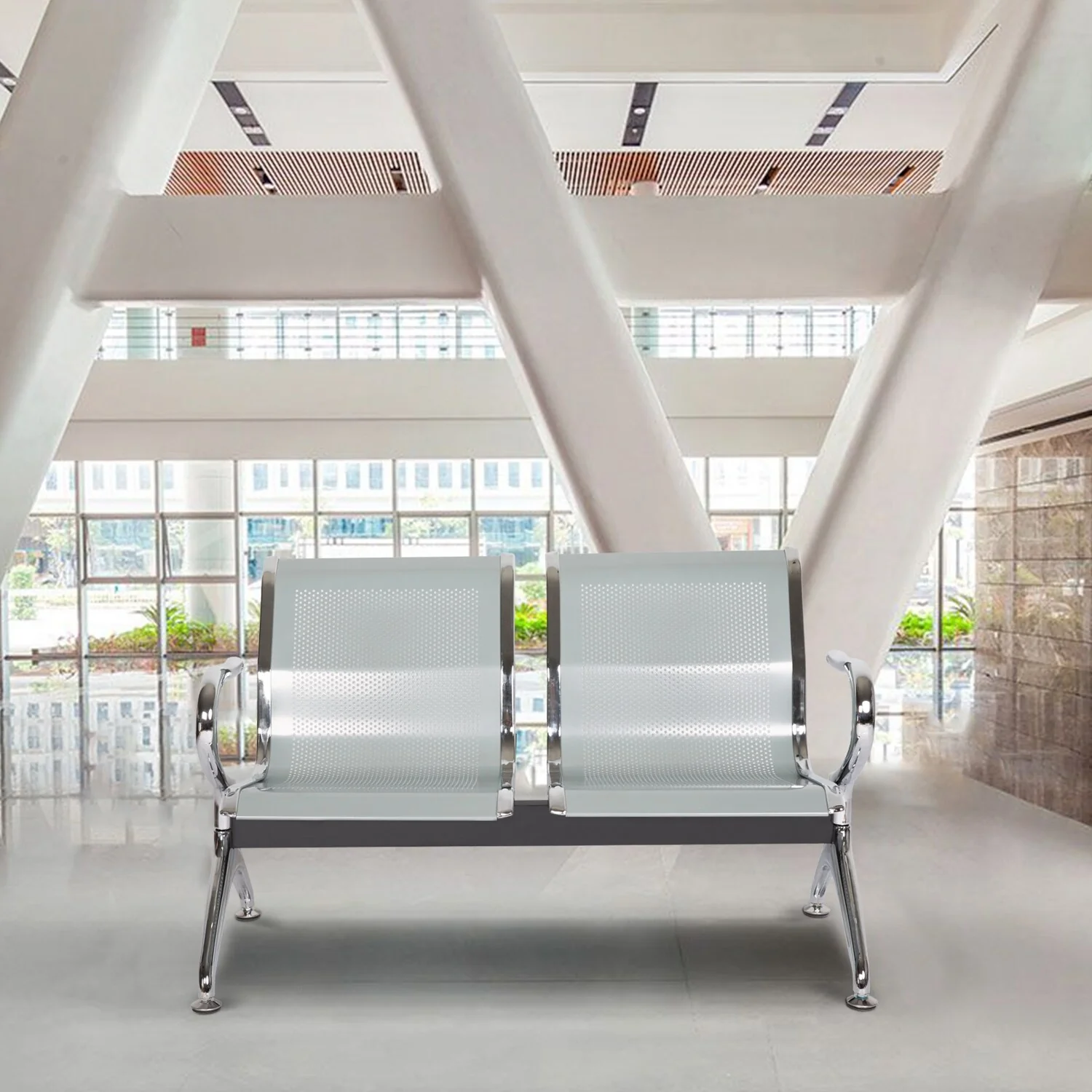 Kinbor 2-Seat Airport Reception Chair, Waiting Room Bench, Visitor Guest Chair for Bank Salon Barbershop