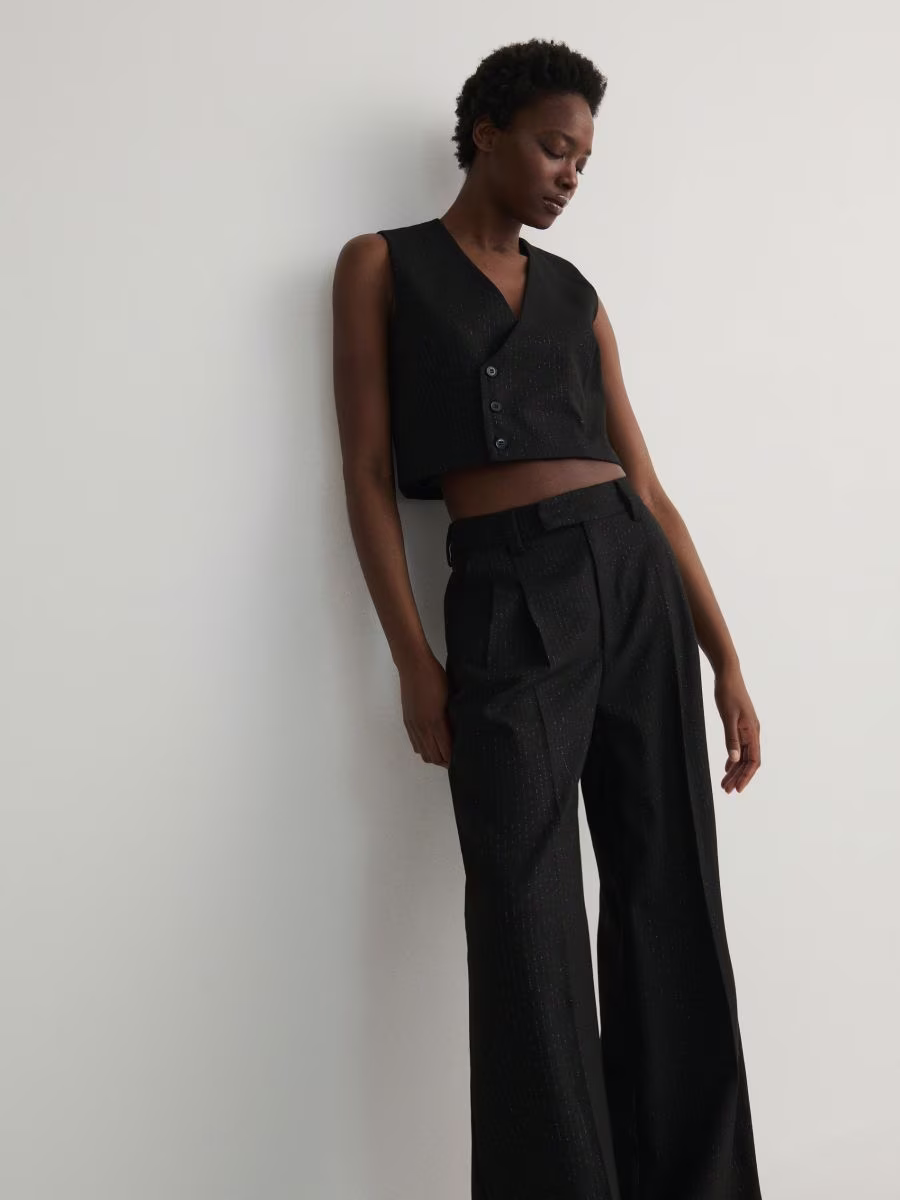 Wide Leg Trousers With Metallised Yarn Blend
