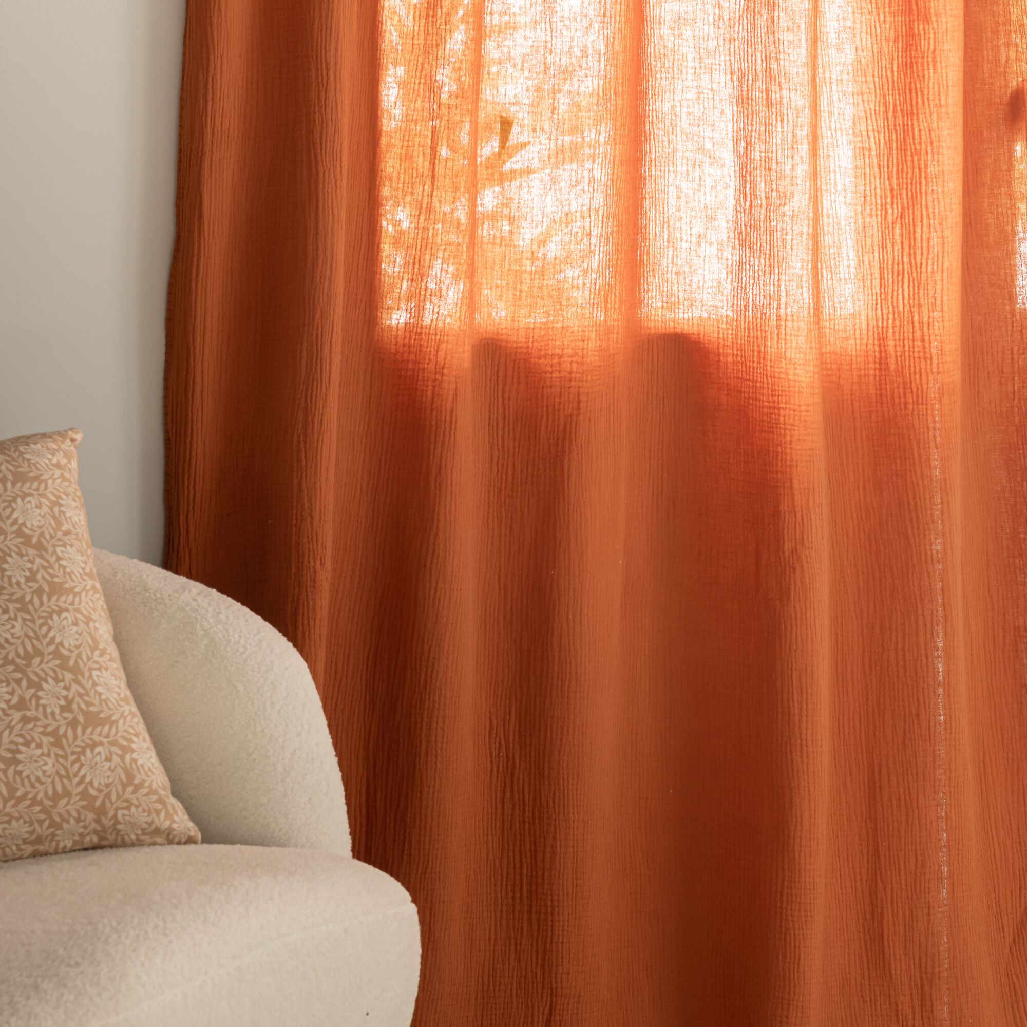 TESSALY - Rideau à nouettes en gaze de coton finition point de cheval 130x250cm - brun rustrel