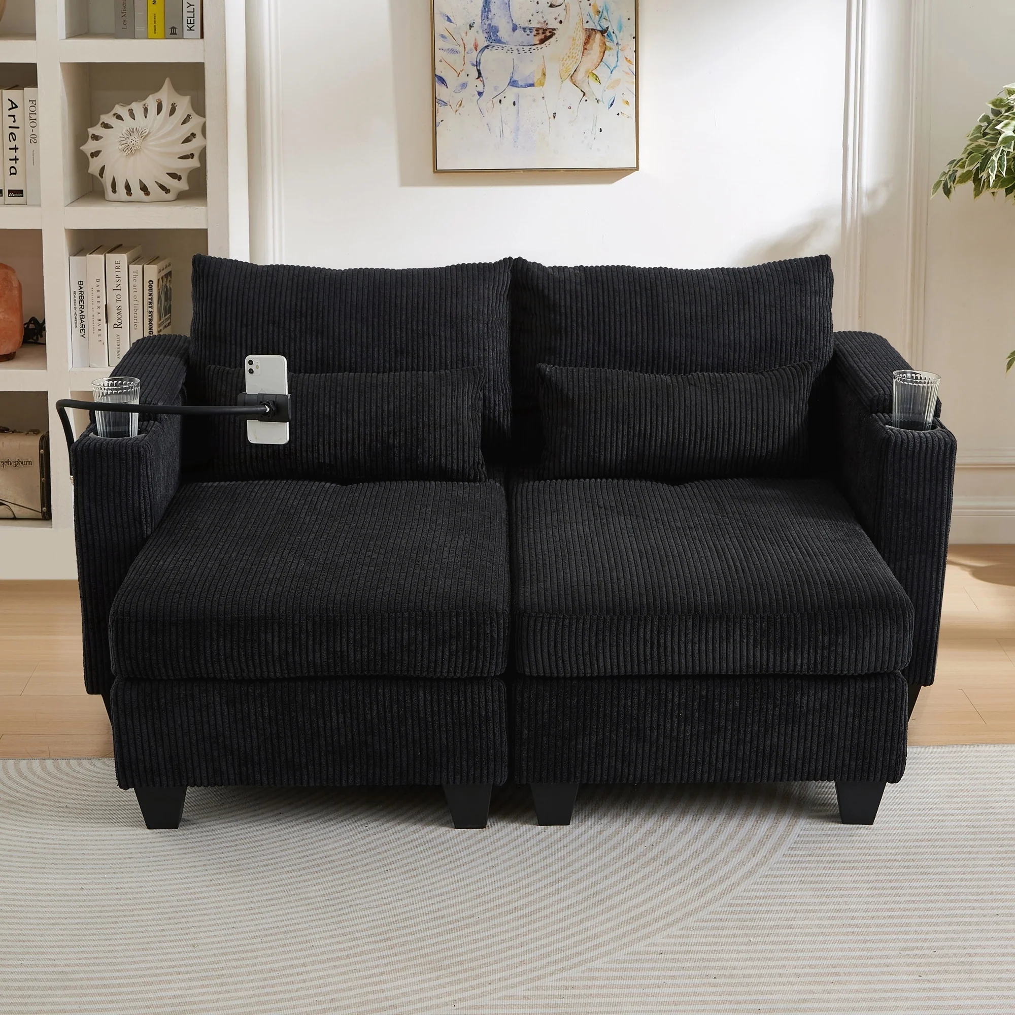 Loveseat Sofa Sofa Bed Corduroy Sleeper Sofa with USB Ports