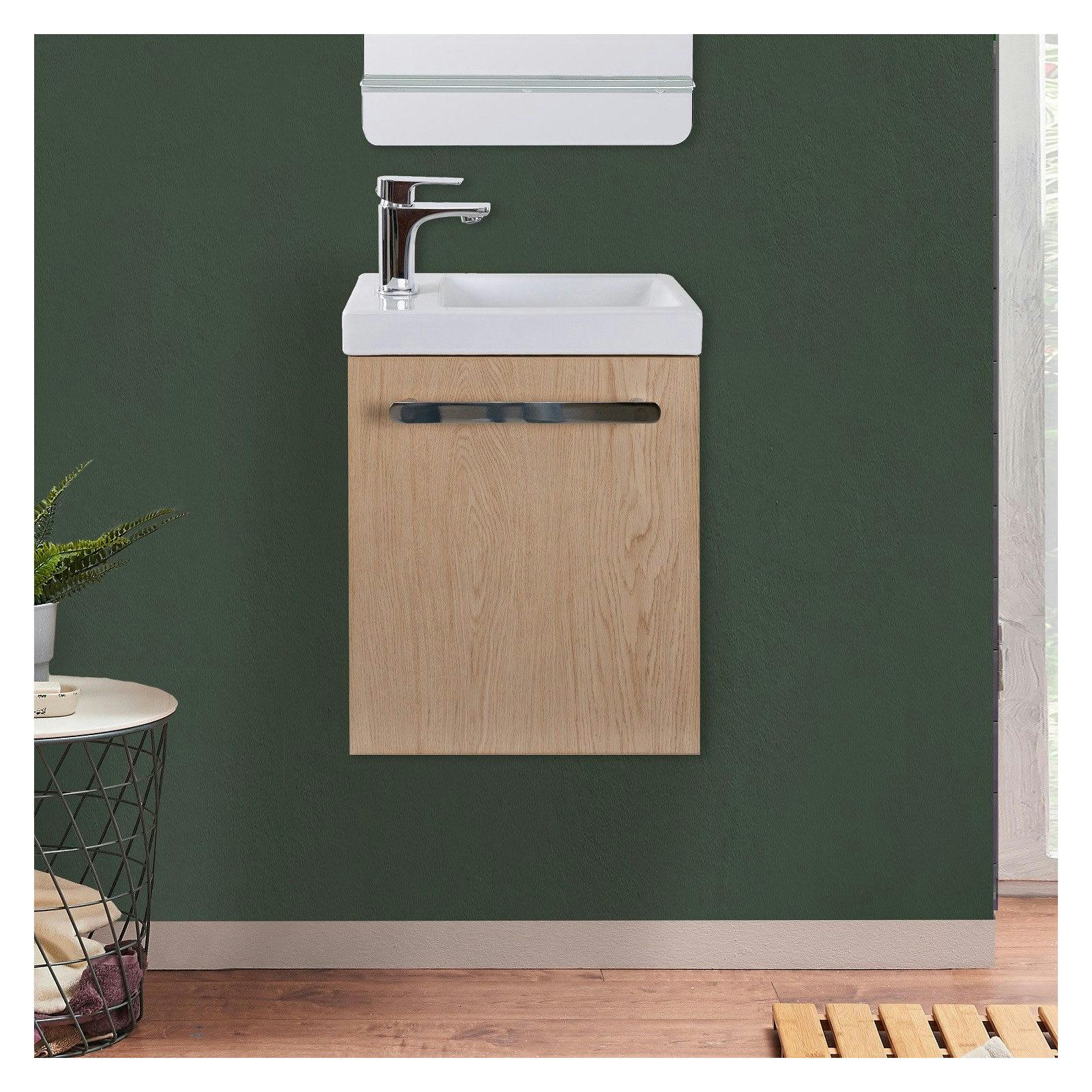 NEVADA - Meuble lave-mains  Décor chêne vasque blanche