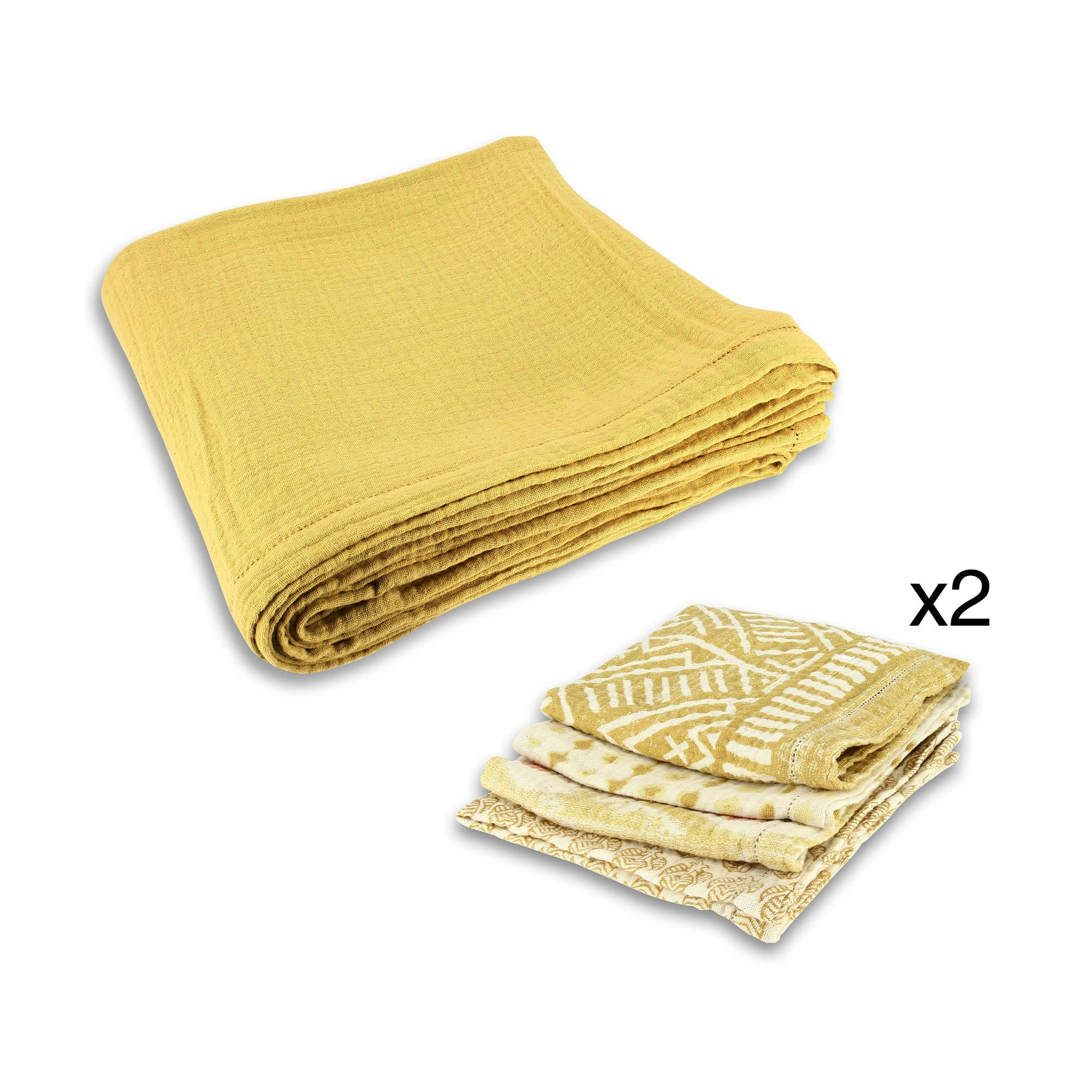 CAMARO - Set d'une nappe et 8 serviettes de table jaune