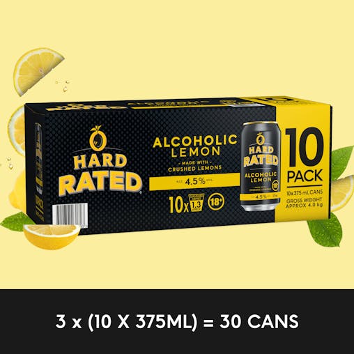 Hard Rated, Original Lemon Flavour, Refreshing Drink, 4.5% ABV, 375mL (Case of 30 Cans)