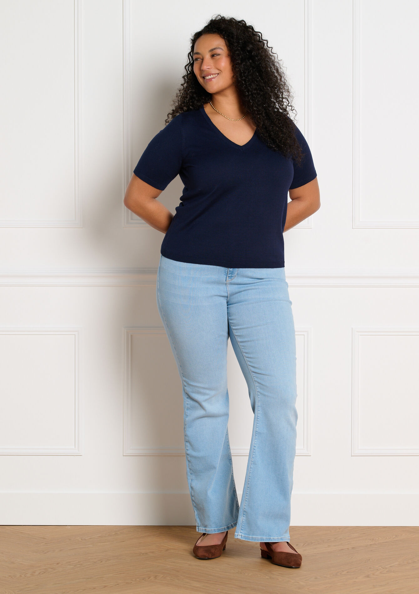 Korte mouwen V-hals top