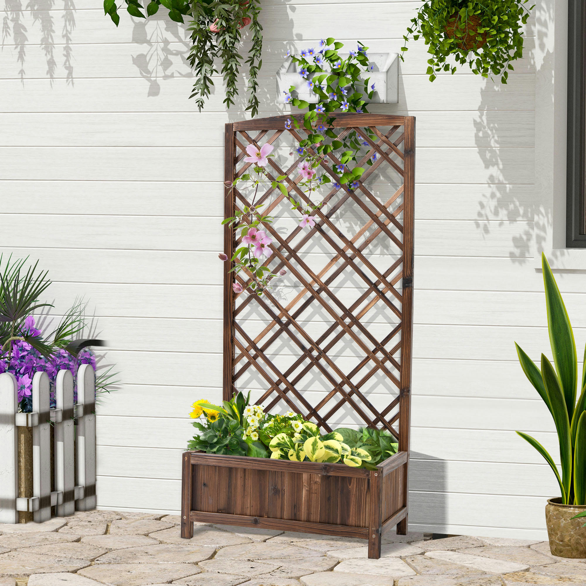 - Jardinière avec treillis droit bois sapin traité carbonisation