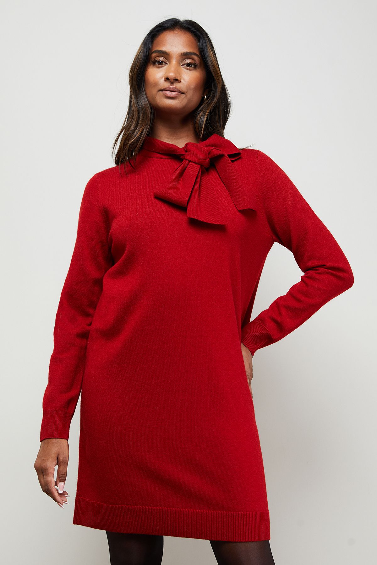 Oasis Pussy Bow Knitted Mini Dress