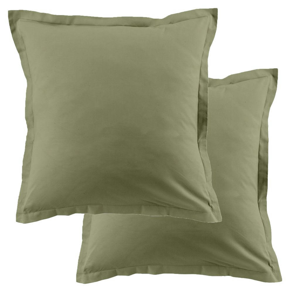 - Lot de 2 taies d'oreiller carrées coton vert verveine 63x63 cm