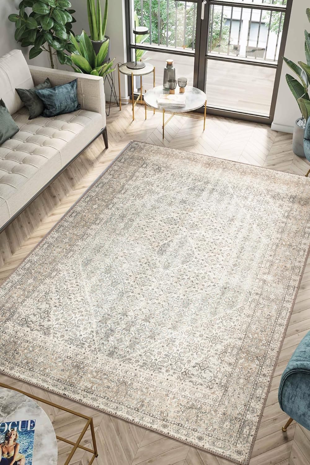 Keen Home Design 10x14 Rug - Machine Washable Area Rug with Non-Slip Backing, Ideal for Living Room, Dining Room, Bedroom - Vintage, Easy Clean, Durable, Low Pile Rug - (9'7 x 14')