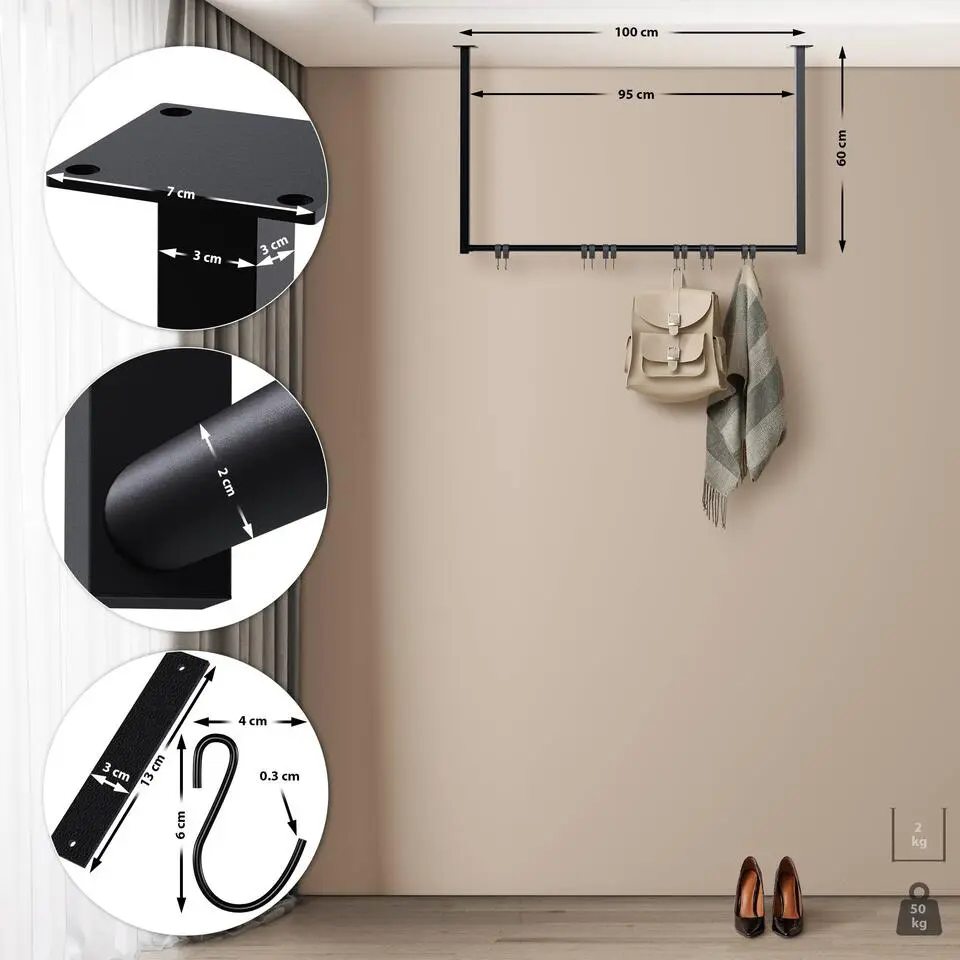 CLP Kledingrek Fenton 60x100x7 cm - zwart