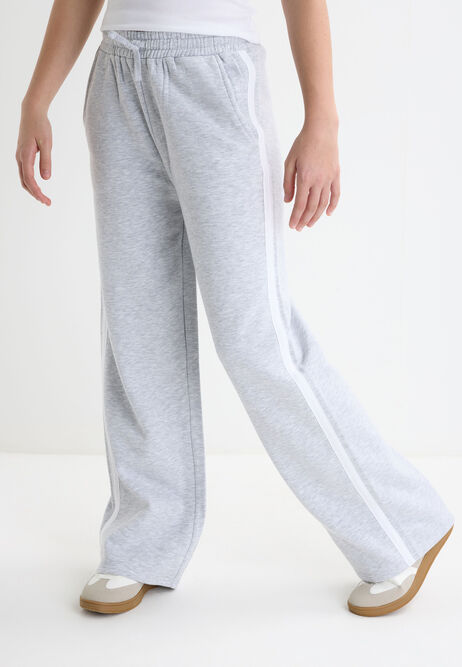 Older Girls Grey Wide Leg Stripe Joggers