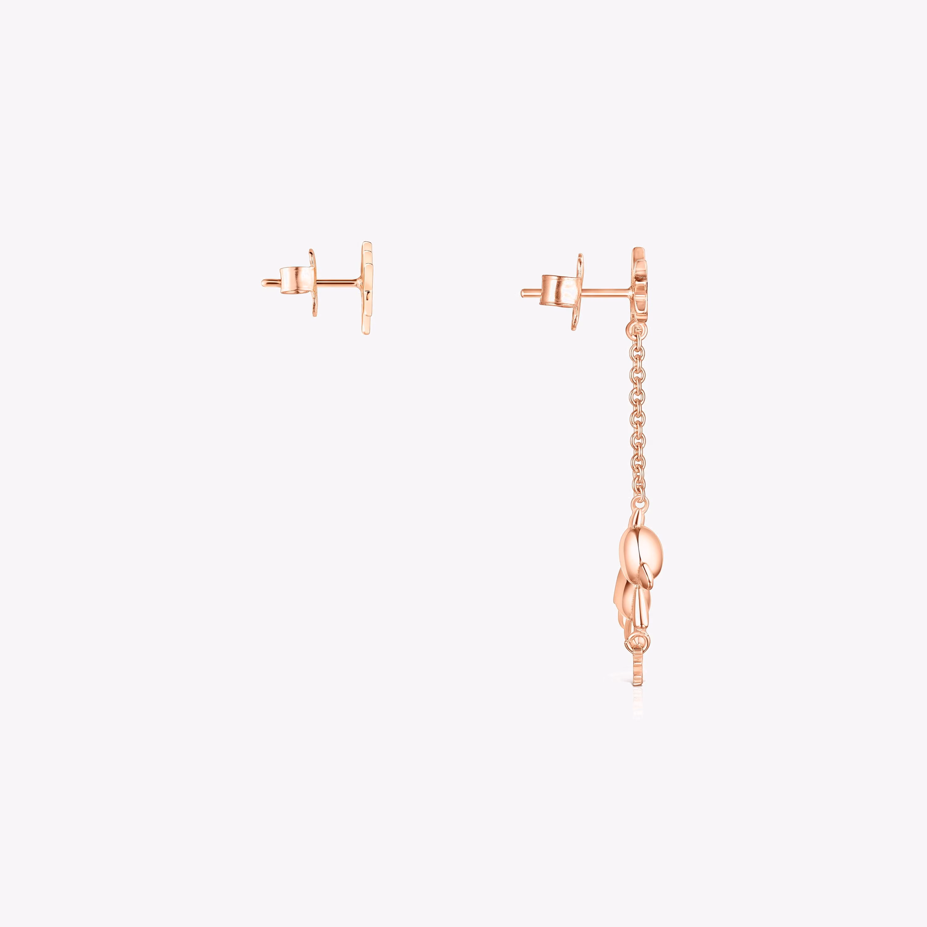 Pendientes corto/largo con baño de oro rosa 18 kt sobre plata, espinela y rubí Teddy Bear Stars
