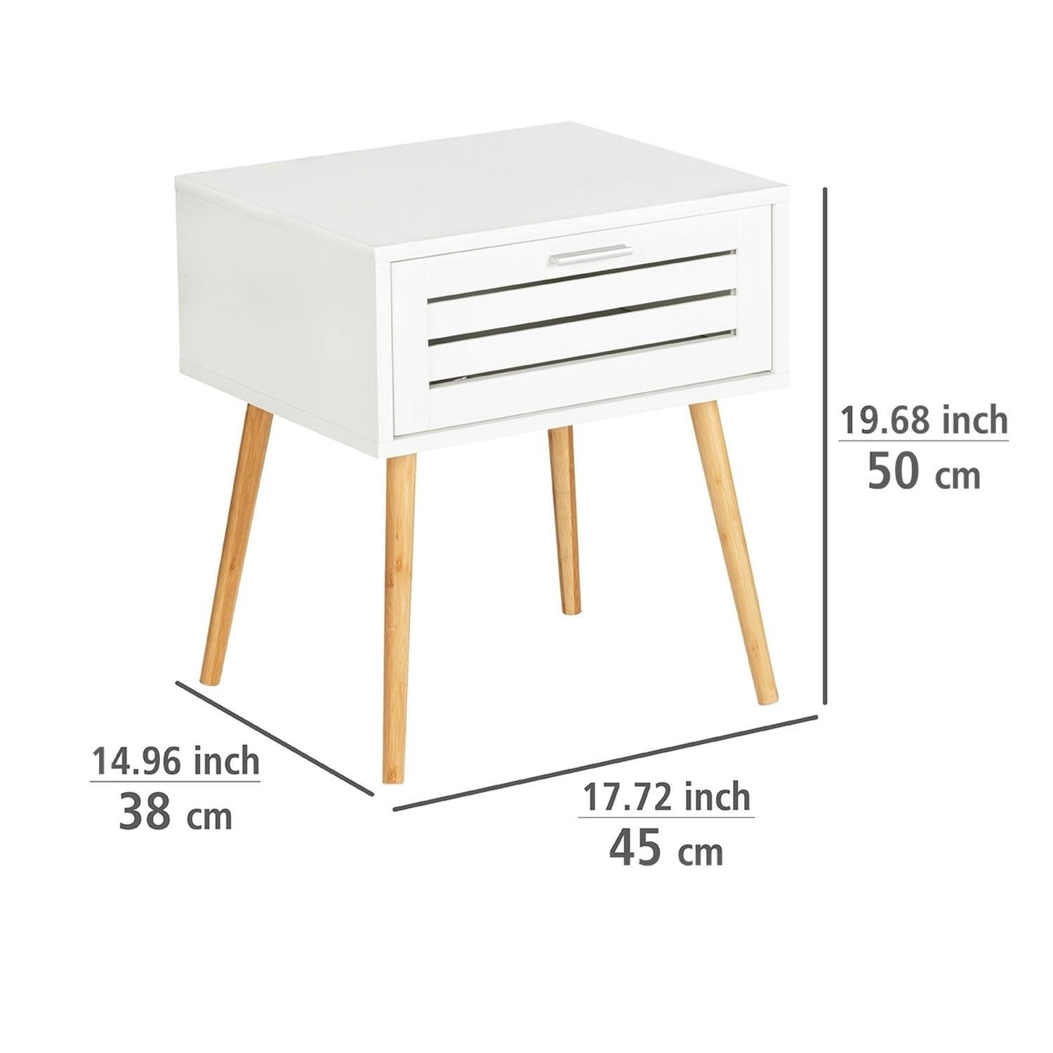FINJA - Table de chevet avec 1 tiroir en bambou et mdf blanc
