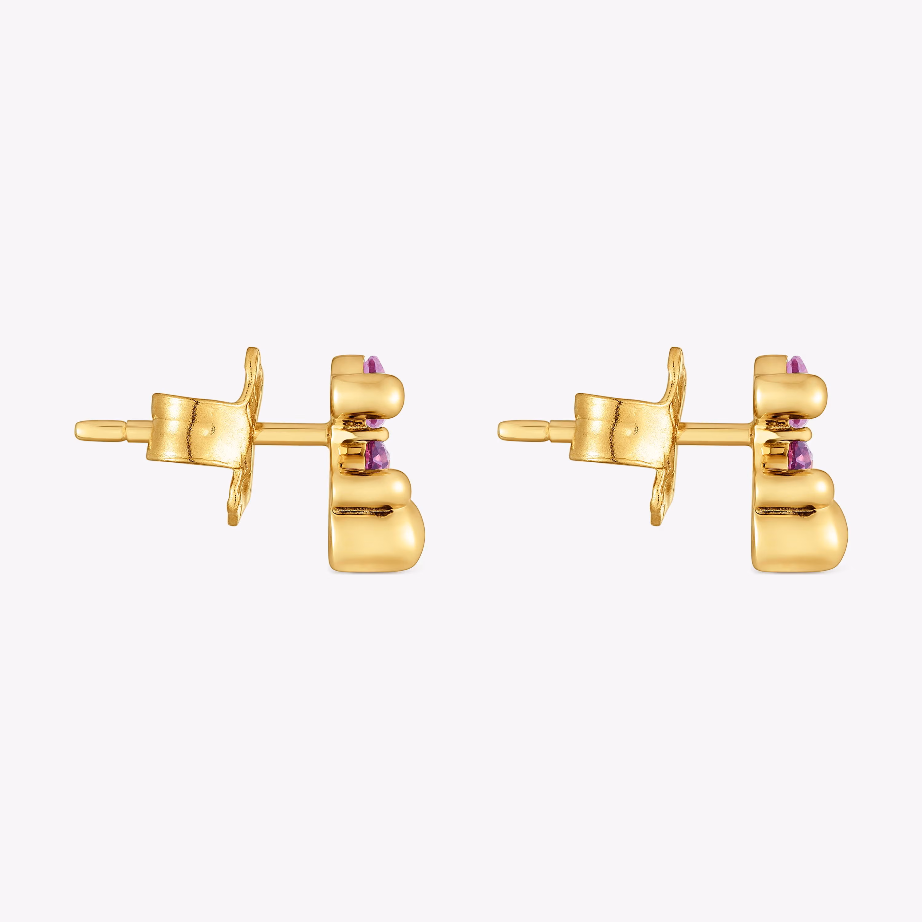 Pendientes motivo oso con baño de oro 18 kt sobre plata y zafiro lila creado en laboratorio 8 mm Color Bear LGG