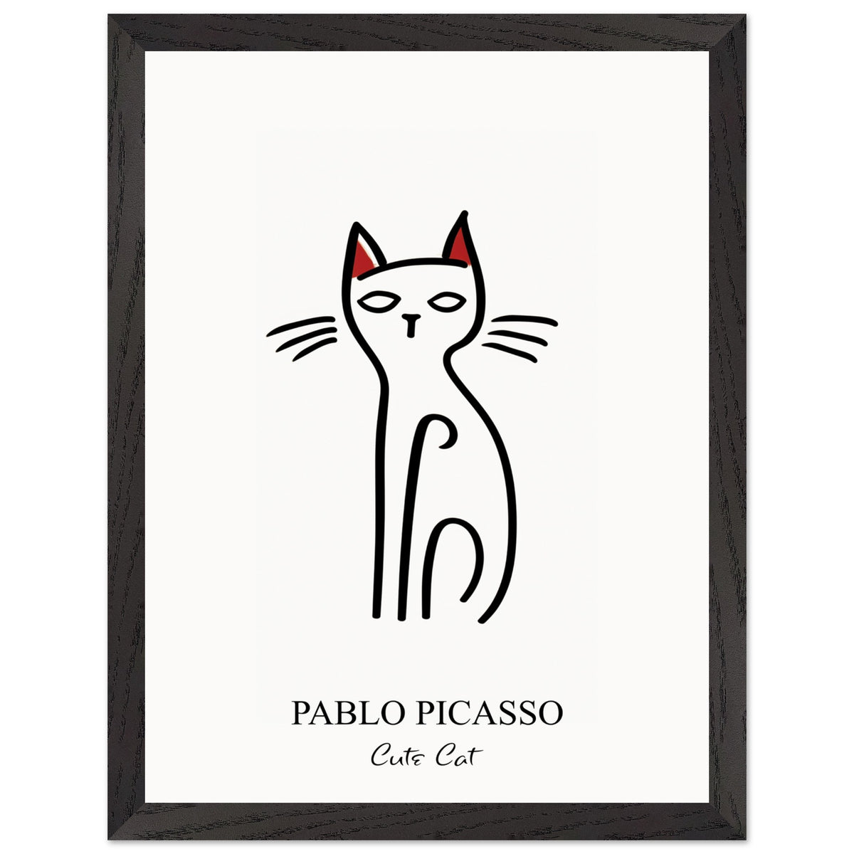 Artfulprints Poster met Lijst Pablo Picasso - Cute cat  - 30x40 cm - Zwart / Wit