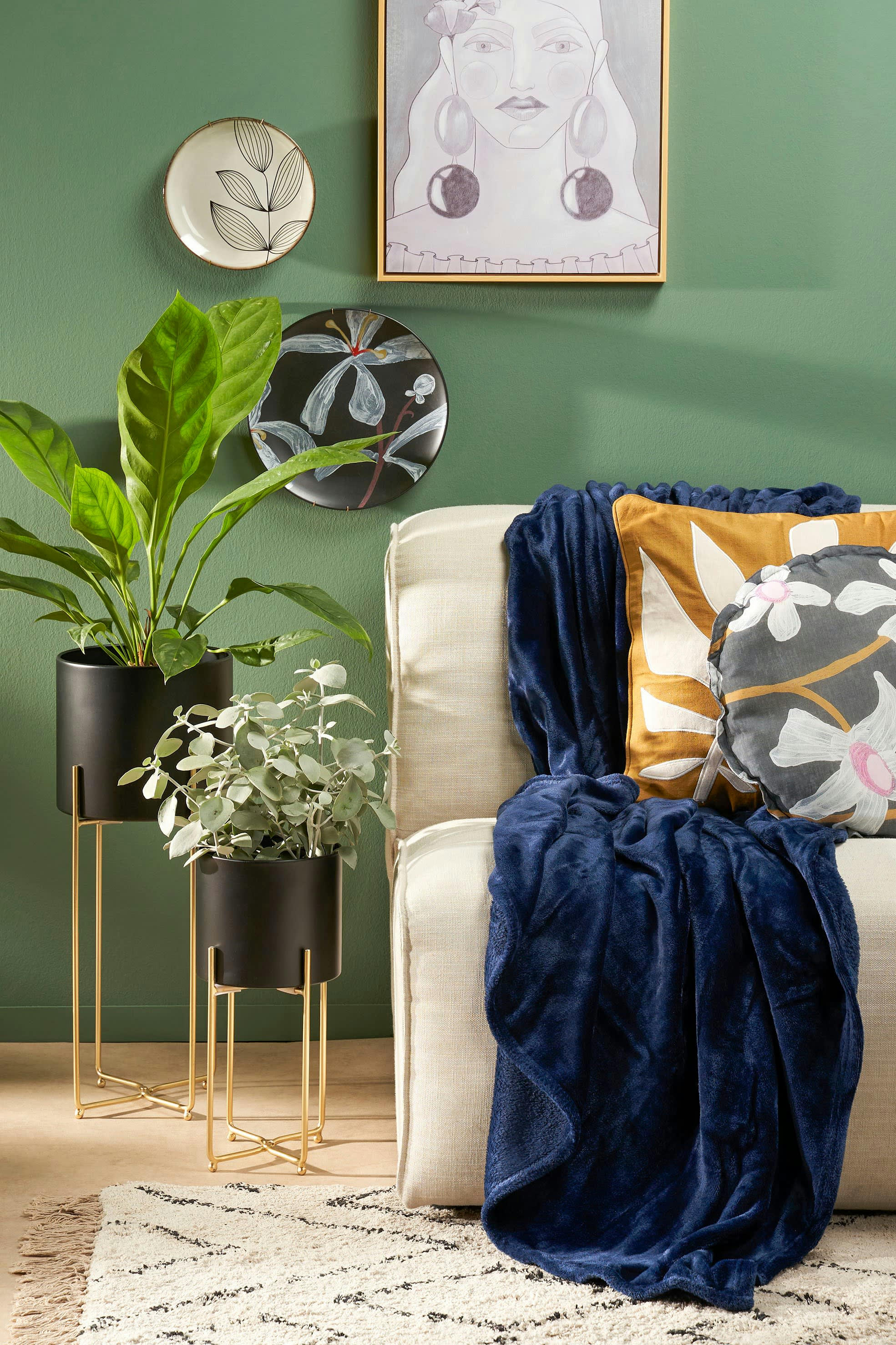 FAMKE - Plaid polaire bleu foncé 180x130