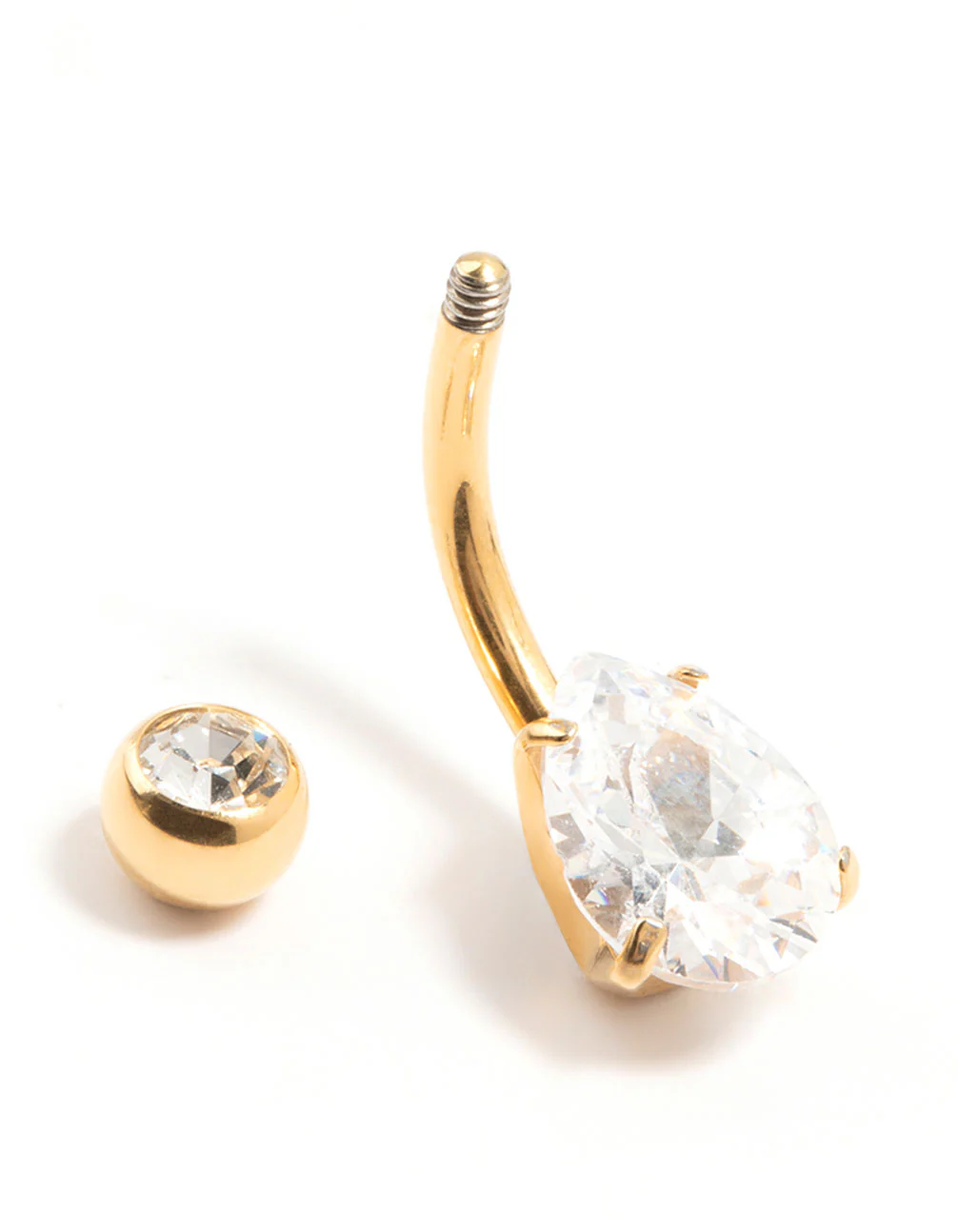 Gold Plated Titanium Round Bezel & Pear Belly Bar