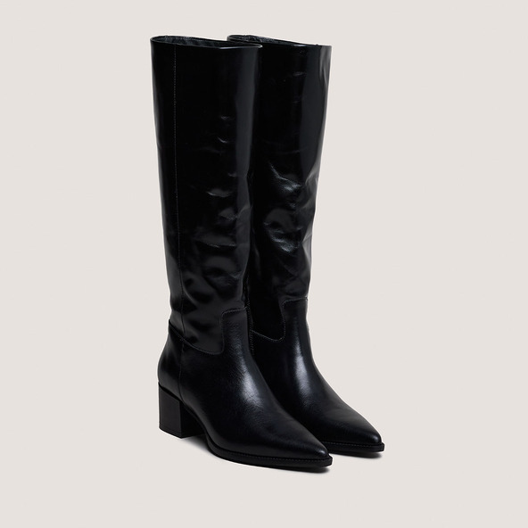 Bottes à bouts pointusen cuir noir | PRIERE
