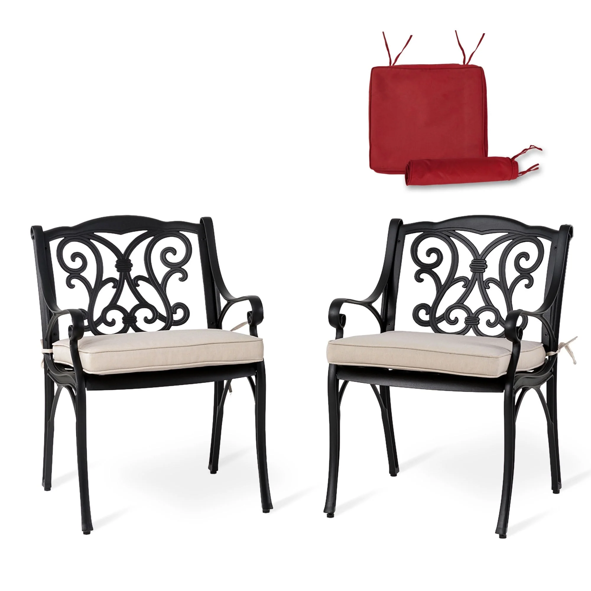 Elm Plus Set of 2 Outdoor Cast Aluminium Patio Dining Chairs with Olefin Fabric Cushions