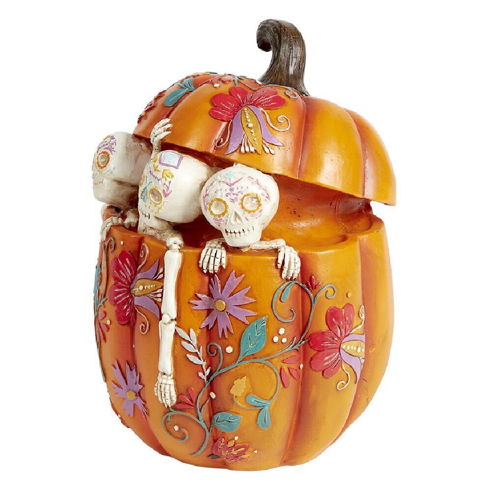 Citrouille Halloween déco calavera avec squelettes Ø15xH21cm