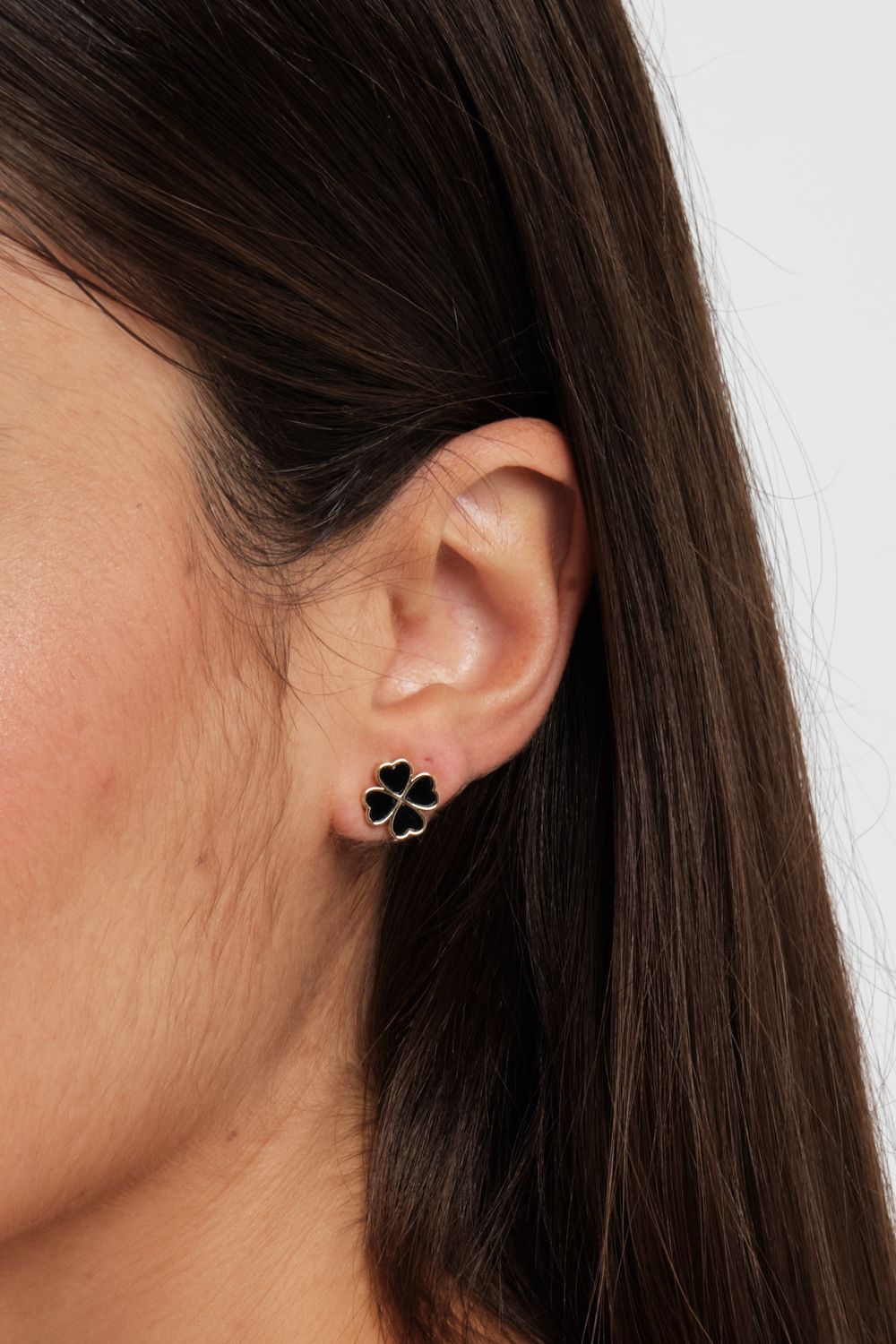 Jon Richard Gold Plated And Jet Enamel Clover Stud Earrings