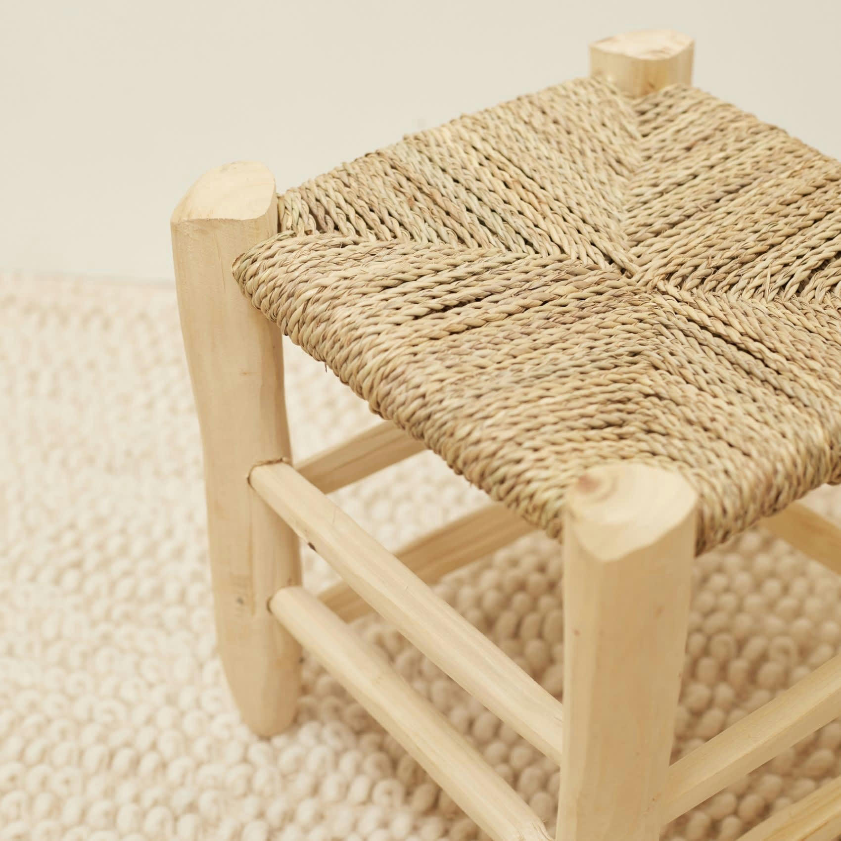 - Tabouret marocain bois de laurier osier/bois naturel 30 cm