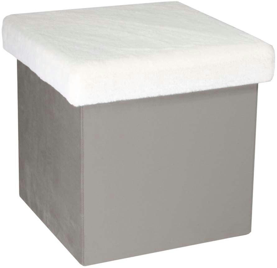 - Pouf coffre de rangement bicolore imitation fourrure léo gris clair et