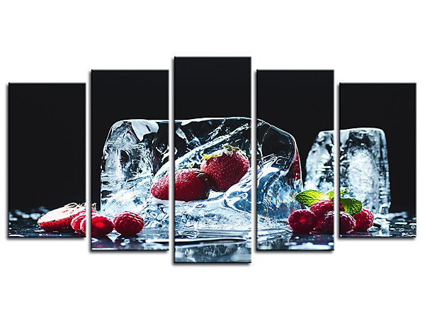 DECLINA, Tableau toile imprimée, déco cuisine, Cadre photo déco 5 Panneaux Les Fruits Rouge, 150x80 cm