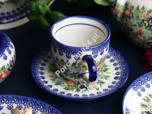 Filiżanka ze spodkiem 0,22 L / 14 cm Bolesławiec - Kwiatowy Ogród
