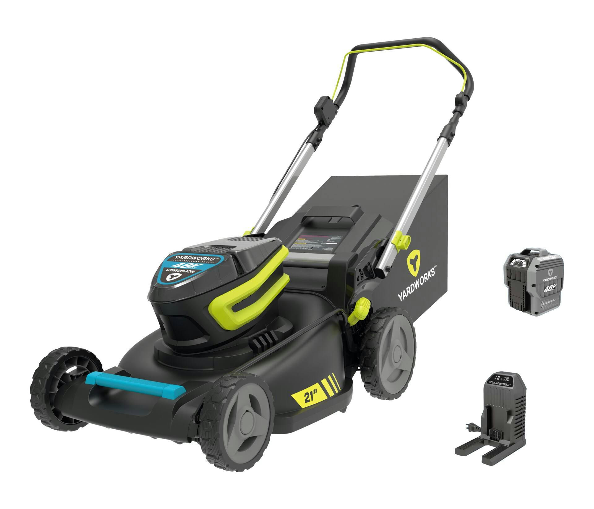 Yardworks 48V 3-in-1 Brushless Push Lawn Mower, 21-in with 6Ah Battery & Charger
