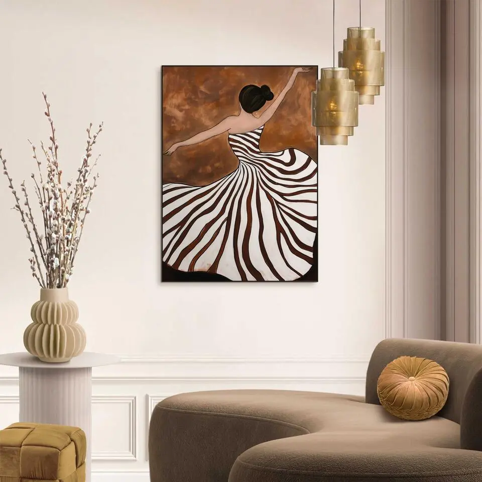 Schilderij Dansende dame - 70 x 50 - Bruin