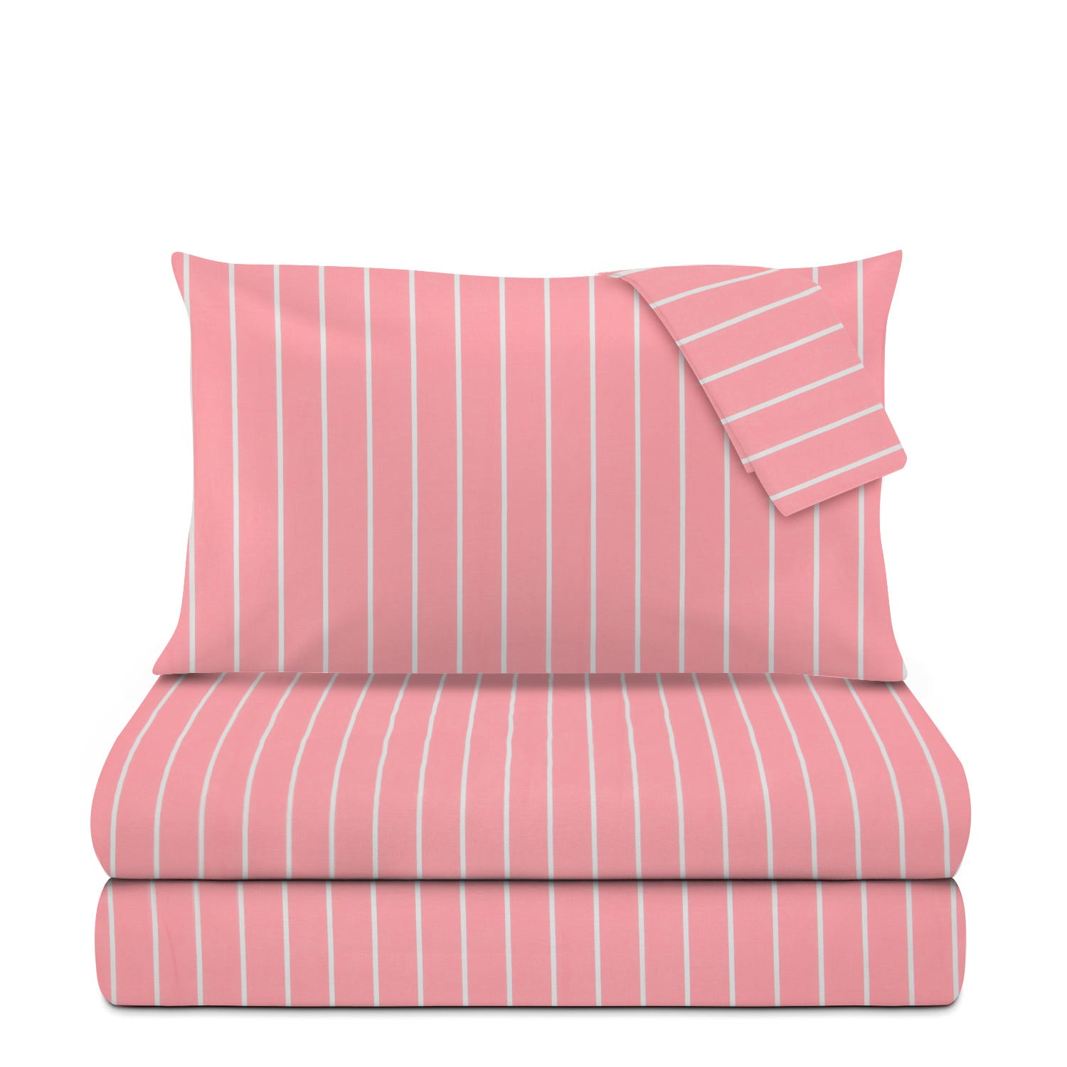 Completo letto matrimoniale policotone righe rosa