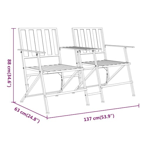 NNEVL Folding 2-Seater Garden Bench 137 cm Black Steel