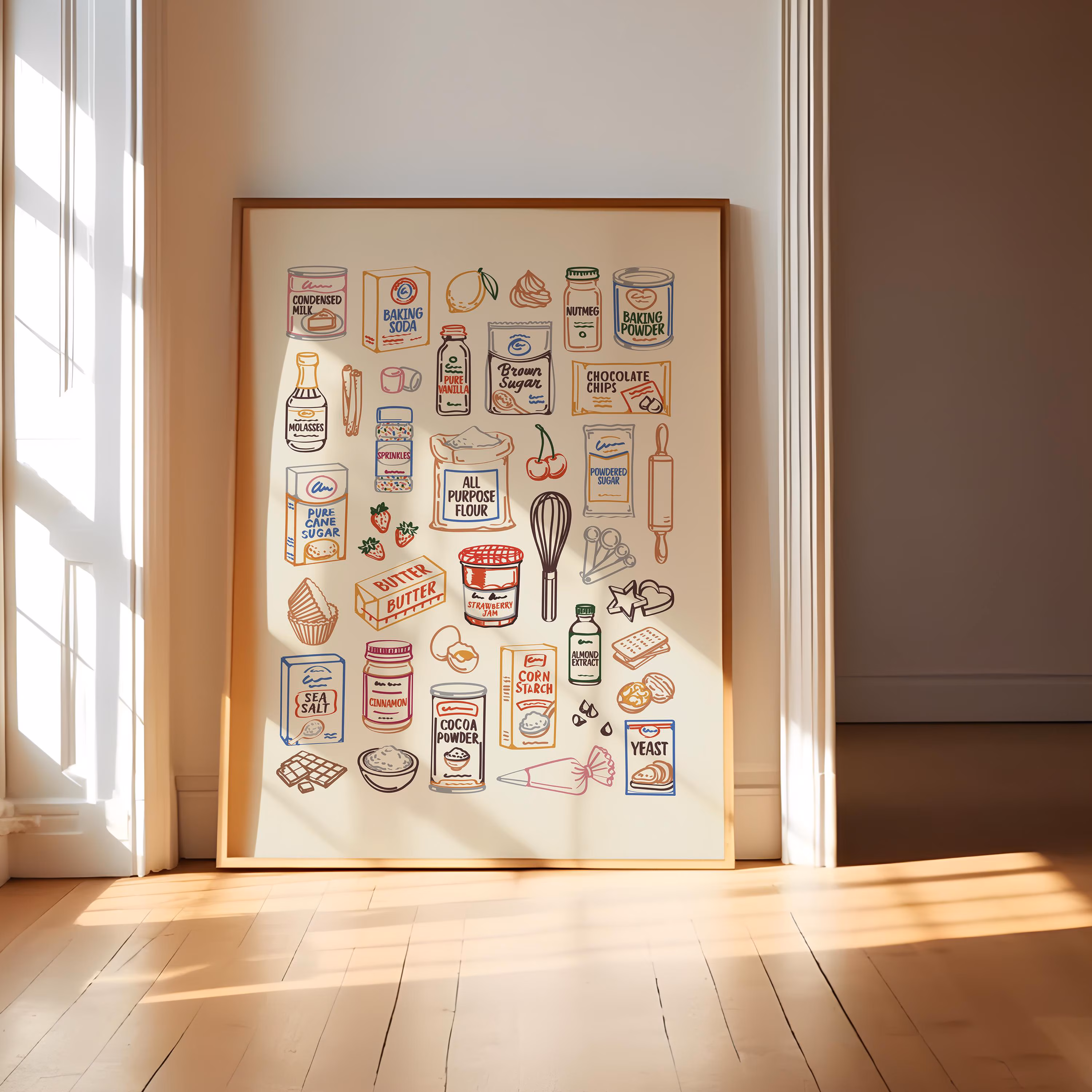 Baking Pantry Wall Art, Vintage Kitchen Print, Colorful Bakeware Decor, Pastry Lover Gift, Cottage Bakery Poster