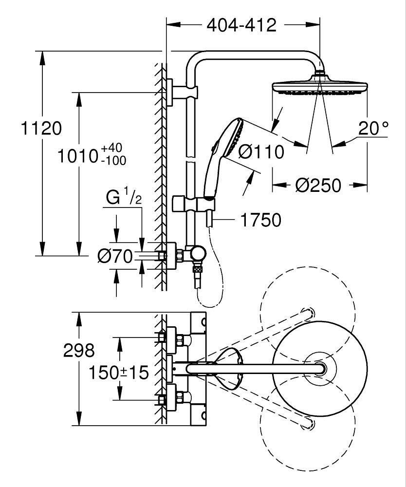 TAKDUSJSETT GROHE VITALIO START 250 KROM 150CC