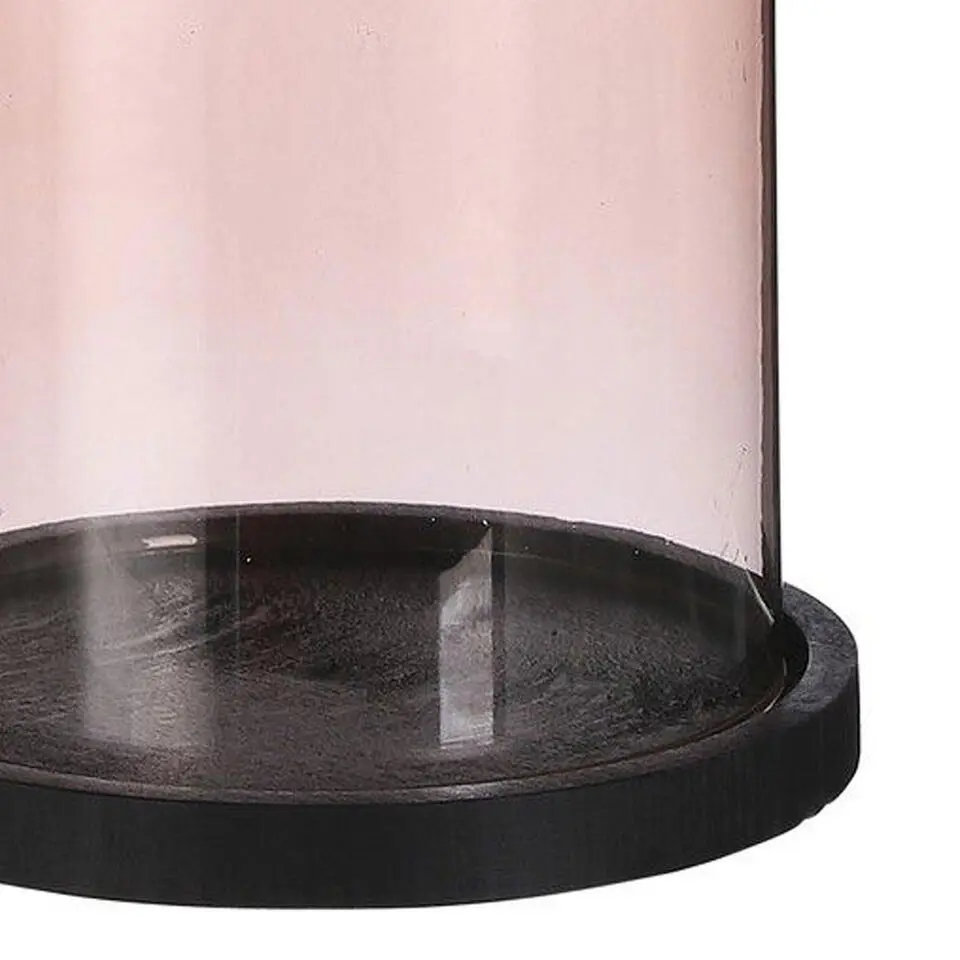 Mica Decorations stolp - roze glas - houten plateau - D17 x H23 cm