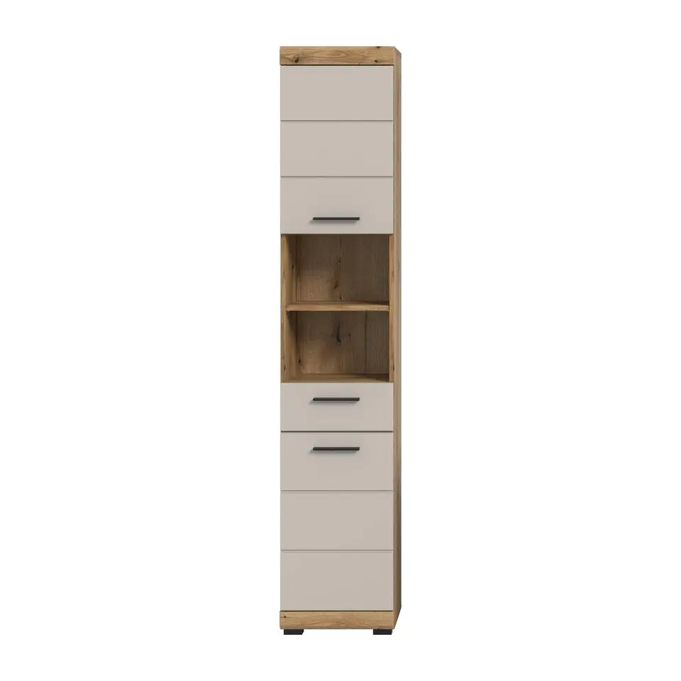 Hioshop Scout kolomkast 2 deuren- 1 lade- 2 planken kasjmier decor mat- eiken