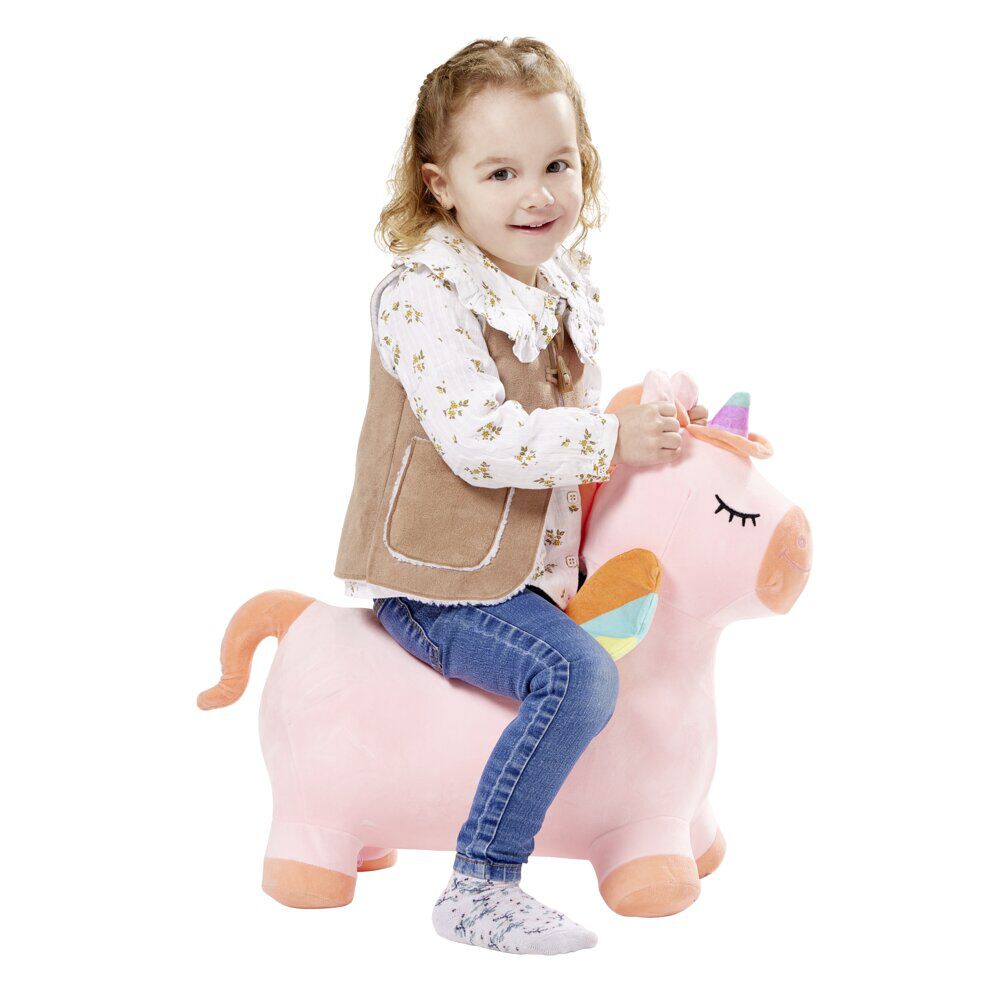 Animal sauteur licorne rose à gonfler 53x27xH53cm