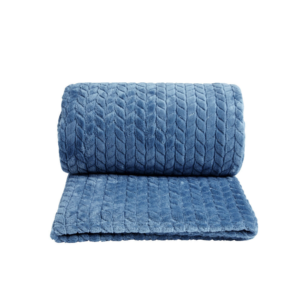 Plaid jacquard 200x200cm bleu ou tigré noir et blanc