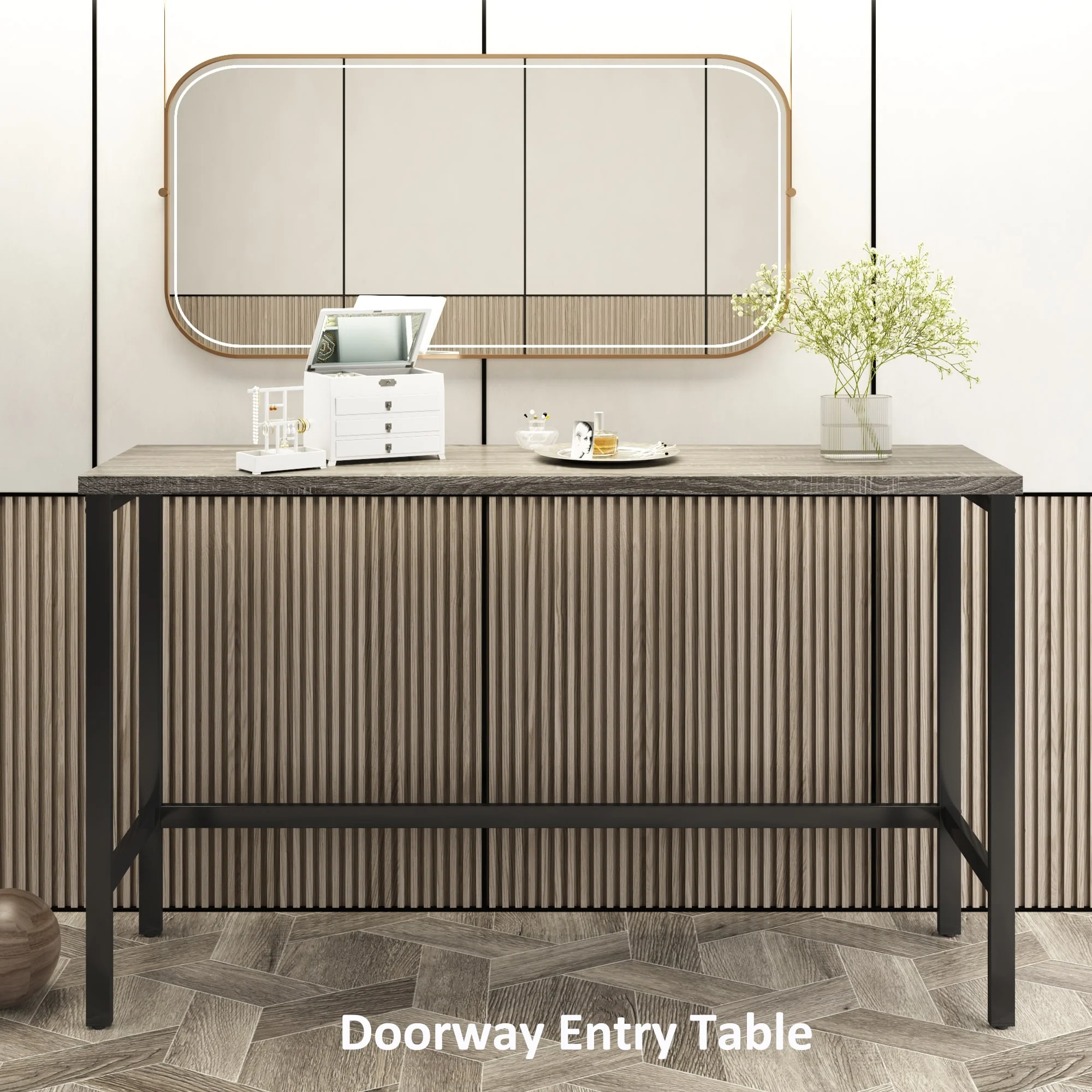 Counter Height Extra Long Dining Table Set with 3 Stools Pub Kitchen Set Side Table with Footrest