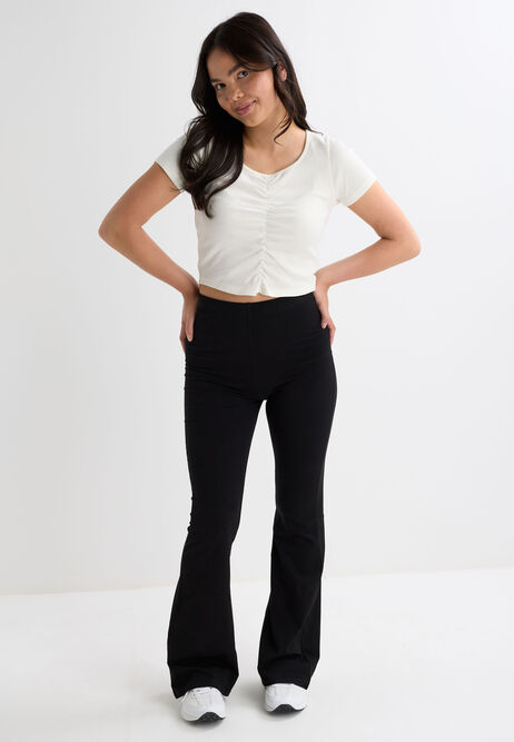 Older Girls Black Plain Bootcut Leggings