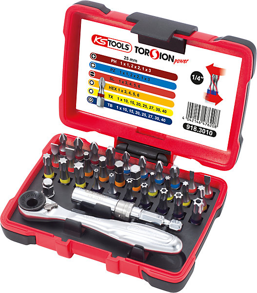 KS Tools - 918.3010 - Coffret de 30 embouts de vissage 1/4'' à code couleur TORSIONpower