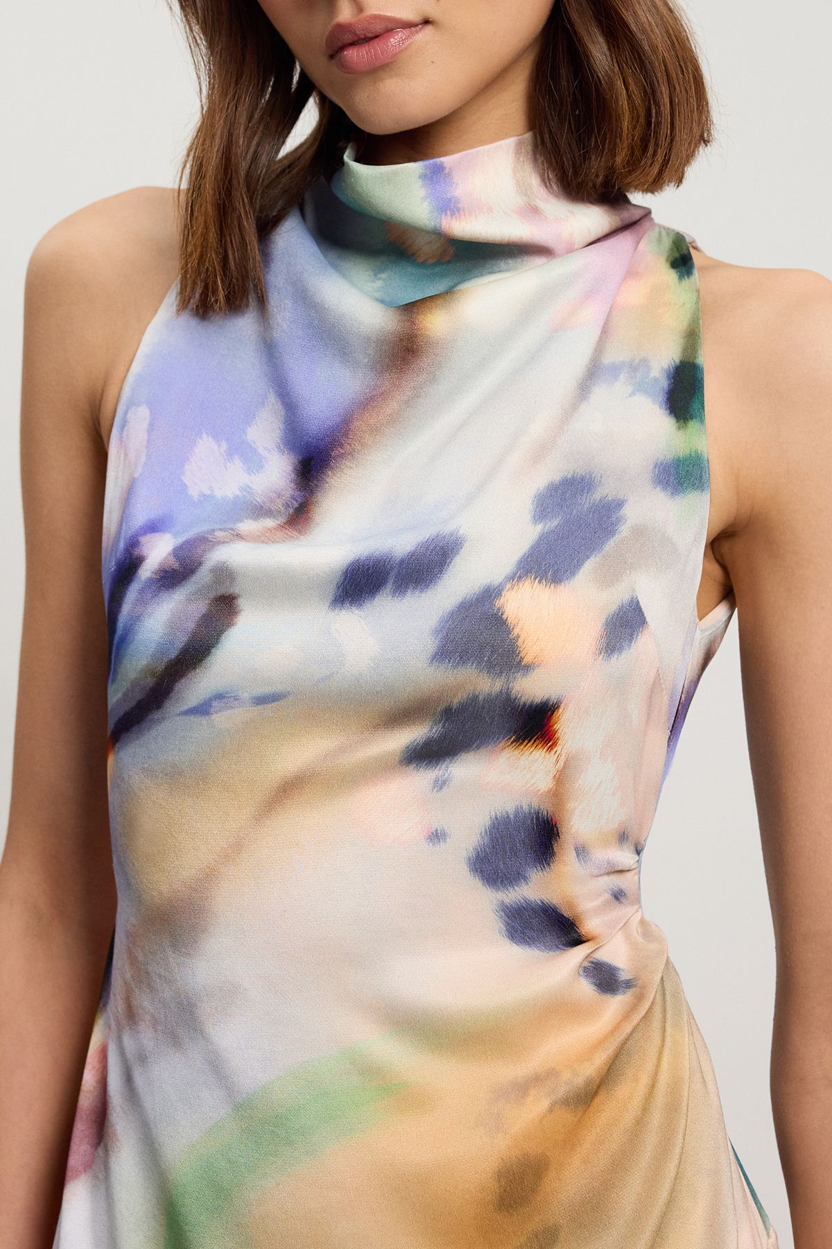 KarenMillen Satin Viscose Printed Cowl Neck Maxi Dress