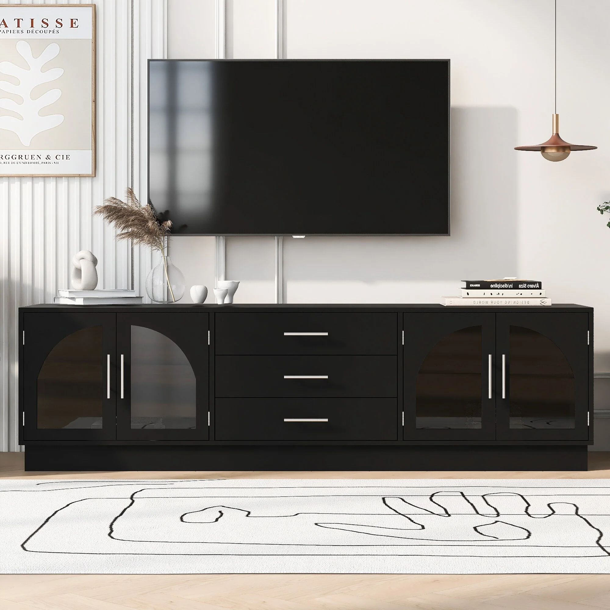 68.9'' Modern Minimalist TV Stand for TVs up to 75 Inches, Entertainment Center Media Console Cabinet with Adjustable Shelves
